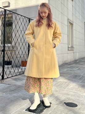 「merry jenny（メリージェニー）のアイテム（ノーカラーコート）」を使った、yunaさん（レディース・169cm）の冬コーディネート