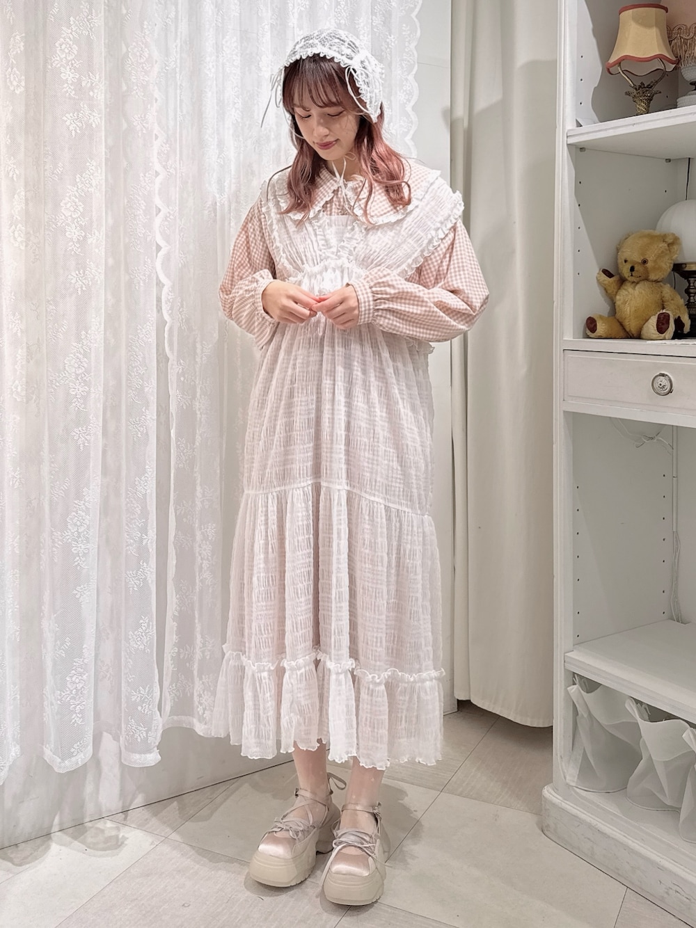 [メリージェニー] ロング ワンピース チェック フリル ガーリ 可愛い yuna(merry jenny)｜merry jennyのワンピースを使った
