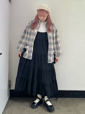 チェックボアリボンブルゾン[品番：MKSW0048891]｜merry jenny