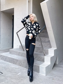 GYDA正規品♡オーバーオール♡サイドスリットスキニーパンツ♡ダメージ♡着痩せ♡ ジェイダ GYDA BACK RIPPED スキニーサロペ （インディゴ） -靴