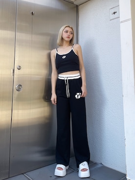 「GYDA（ジェイダ）のアイテム（スウェットパンツ）」を使った、miyuさん（レディース・160cm）の夏コーディネート