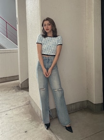 GYDA GG TILE PATTERN ニット GYDA GG TILE PATTERN SHORTニットトップス（ブラック