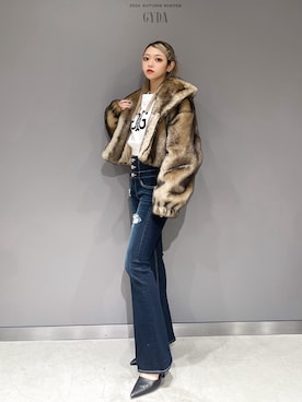 「GYDA（ジェイダ）のアイテム（その他アウター）」を使った、miyuさん（レディース・160cm）の秋コーディネート