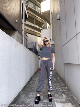 「GYDA（ジェイダ）のアイテム（スウェットパンツ）」を使った、miyuさん（レディース・160cm）の夏コーディネート