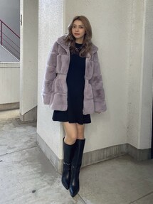 ウエストギャザーハイネック エコファーコート｜ジェイダ（GYDA