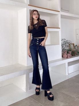 「GYDA（ジェイダ）のアイテム（チューブトップ）」を使った、miyuさん（レディース・160cm）の夏コーディネート