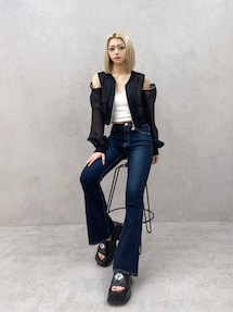 ジェイダ シースルー 肩出し ジップ デザイン ブルゾン SymmetryGYDA ZIP デザインシアーブルゾン[品番：MKSW0063448]｜GYDA