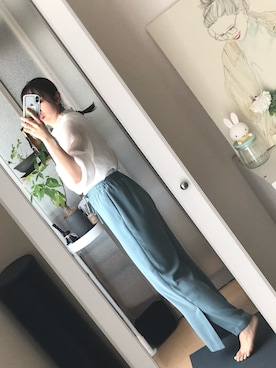 「スリット」｜「アイテム（スラックス）」を使った、hadacさん（レディース・160cm）の夏コーディネート