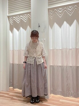 「Samansa Mos2（サマンサ モスモス）のモチーフレースベスト（ベスト）」を使った、sm2mayuさん（レディース・155cm）の夏コーディネート