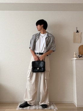 「古着のアイテム（シャツ/ブラウス、グレー系）」を使った、たつきさん（メンズ・175cm）の夏コーディネート