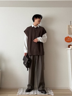 「アイテム（ベスト）」を使った、たつきさん（メンズ・175cm）の秋コーディネート