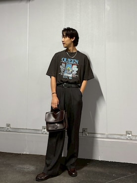「アイテム（スラックス）」を使った、たつきさん（メンズ・175cm）の夏コーディネート