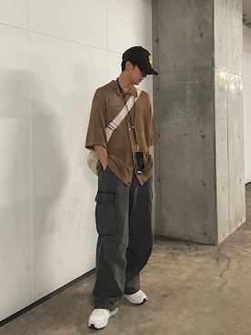 「アイテム（ブラウン系）」を使った、たつきさん（メンズ・175cm）の夏コーディネート