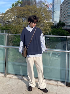 「JUNRED（ジュンレッド）のアイテム（ベスト）」を使った、たつきさん（メンズ・175cm）の秋コーディネート