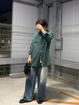 「古着のアイテム（シャツ/ブラウス、グリーン系）」を使った、たつきさん（メンズ・175cm）の春コーディネート