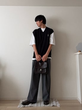 「アイテム（ベスト）」を使った、たつきさん（メンズ・175cm）の夏コーディネート