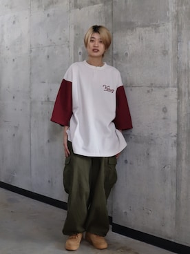 「KEBOZ（ケボズ）のTHERMAL 3/4 SLEEVE TEE（Tシャツ/カットソー、ベージュ系）」を使った、jumisaさん（レディース・160cm）の春コーディネート