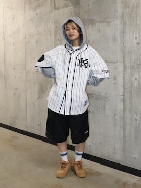 「KEBOZ（ケボズ）のEFG S/S TEE（Tシャツ/カットソー、ホワイト系）」を使った、jumisaさん（レディース・160cm）の春コーディネート