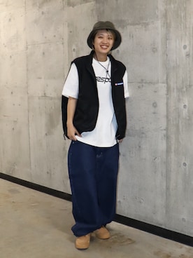「KEBOZ（ケボズ）のFKB JUNGLE HAT（ハット、グリーン系）」を使った、jumisaさん（レディース・160cm）の春コーディネート