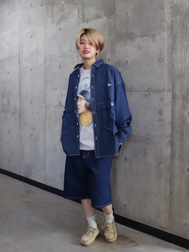「KEBOZ（ケボズ）のSHO NAKATA × KEBOZ 01 S/S TEE（Tシャツ/カットソー、ホワイト系）」を使った、jumisaさん（レディース・160cm）の春コーディネート