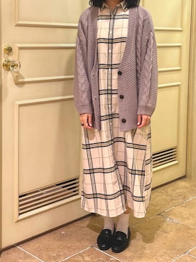 「ケーブルニット」｜「アイテム（シャツワンピース）」を使った、tsuさん（レディース・158cm）の秋コーディネート