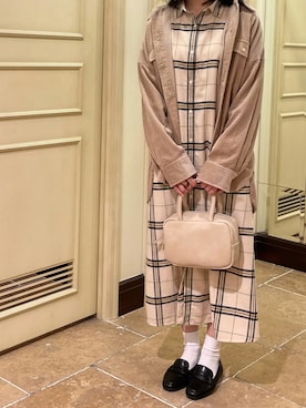 「ネルシャツ」｜「アイテム（その他アウター）」を使った、tsuさん（レディース・158cm）の秋コーディネート