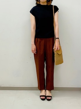 「Te chichi（テチチ）のラタン丸ハンドルペーパーショルダーバッグ（ショルダーバッグ）」を使った、tsuさん（レディース・158cm）の春コーディネート