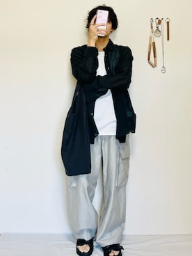 「LIDNM（リドム）のアイテム（カーゴパンツ）」を使った、nairuさん（メンズ・163cm）の春コーディネート