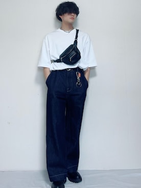 「UNIQLO（ユニクロ）のエアリズムコットンオーバーサイズTシャツ（5分袖）（Tシャツ/カットソー）」を使った、nairuさん（メンズ・163cm）の夏コーディネート