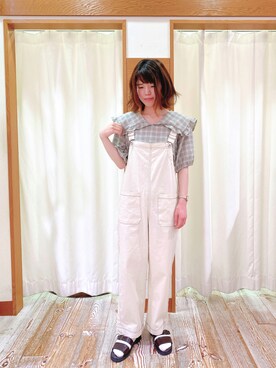 「ehka sopo（エヘカソポ）のアイテム（サロペット/オーバーオール）」を使った、うやまさん（レディース・161cm）の夏コーディネート