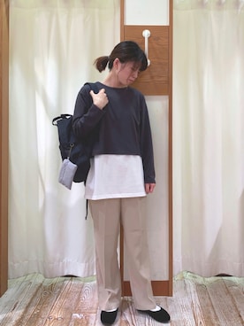 「センタープレスパンツ」｜「アイテム（その他シューズ）」を使った、うやまさん（レディース・161cm）の秋コーディネート