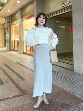 「CAPRICIEUX LE'MAGE（カプリシューレマージュ）のストレッチショートブーツ（ブーツ）」を使った、akari_lemageさん（レディース・160cm）の冬コーディネート