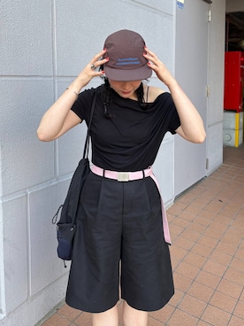「LOWRYS FARM（ローリーズファーム）のチノタックハーフパンツ 637560（その他パンツ、ブラック系）」を使った、Tenさん（レディース・163cm）の春コーディネート