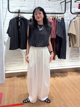 「LOWRYS FARM（ローリーズファーム）のバルーンプルオーバーフレンチスリーブ　574769（Tシャツ/カットソー）」を使った、Tenさん（レディース・163cm）の夏コーディネート