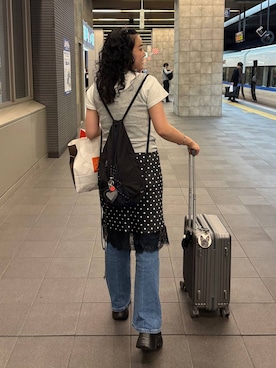 「LOWRYS FARM（ローリーズファーム）のフライスチビＴＥＥ 637055（Tシャツ/カットソー、ホワイト系）」を使った、Tenさん（レディース・163cm）の春コーディネート
