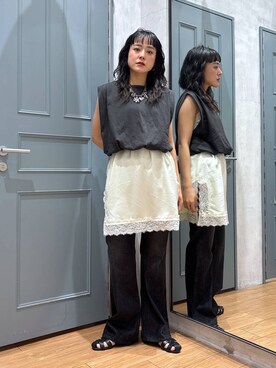 「LOWRYS FARM（ローリーズファーム）のバルーンプルオーバーフレンチスリーブ　574769（Tシャツ/カットソー）」を使った、Tenさん（レディース・163cm）の夏コーディネート