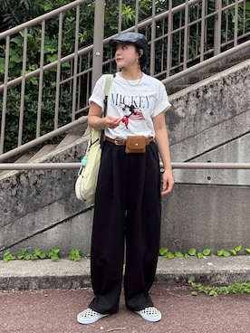 「アイテム（ベルト、イエロー系）」を使った、Tenさん（レディース・163cm）の夏コーディネート