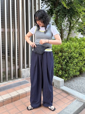 「LOWRYS FARM（ローリーズファーム）のＢＡＳＩＣシアータンク 1042099（タンクトップ、イエロー系）」を使った、Tenさん（レディース・163cm）の夏コーディネート