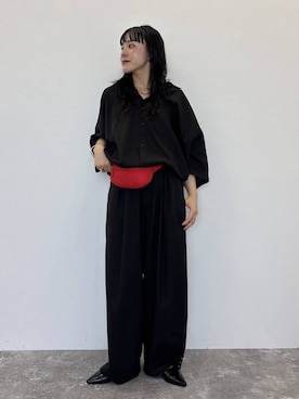 「LOWRYS FARM（ローリーズファーム）の【LFM(U)】ソフリネンドロストシャツＳＳ　 620886（Tシャツ/カットソー、ブラック系）」を使った、Tenさん（レディース・163cm）の春コーディネート