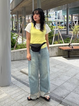 「LOWRYS FARM（ローリーズファーム）のＢＡＳＩＣシアータンク 1042099（タンクトップ、イエロー系）」を使った、Tenさん（レディース・163cm）の夏コーディネート