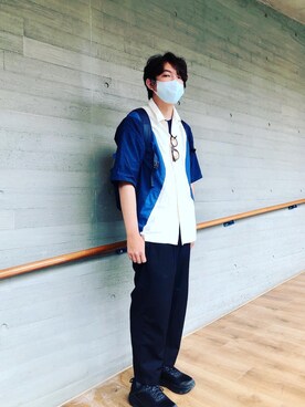 「plain-me（プレインミー）のアイテム（スラックス）」を使った、eazychenさん（メンズ・170cm）の秋コーディネート