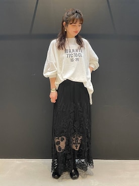 「Curensology（カレンソロジー）のCurensology(カレンソロジー)/＜ＣＳＧ＞ムーンピアス（ピアス（両耳用）、ゴールド系）」を使った、cl__izumiさん（レディース）の夏コーディネート