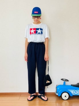 「アイテム（スウェットパンツ）」を使った、RUKAさん（レディース・170cm）の夏コーディネート
