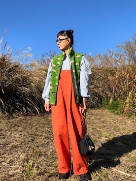 「アイテム（サロペット/オーバーオール）」を使った、RUKAさん（レディース・170cm）の秋コーディネート