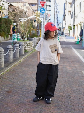 「ペアマノンストリート」｜「アイテム（帽子）」を使った、PAIRMANON STREETさん（キッズ・123cm）の春コーディネート