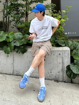 「adidas Originals（アディダスオリジナルス）のadidas GAZELLE INDOOR / アディダス ガゼル ガッツレー インドア / JI2061（スニーカー、ブルー系）」を使った、riku226さん（メンズ・168cm）の夏コーディネート