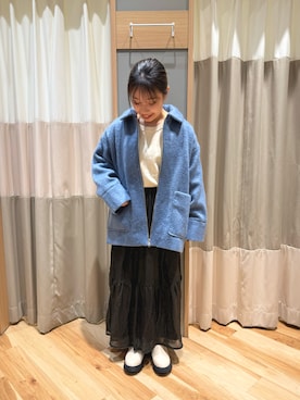 「Samansa Mos2 blue（サマンサモスモスブルー）のアイテム（ノーカラージャケット）」を使った、seiraさん（レディース・150cm）の秋コーディネート