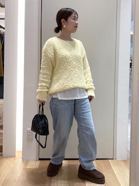 「イエロー」｜「アイテム（ブーツ）」を使った、Juntaさん（レディース・157cm）の冬コーディネート