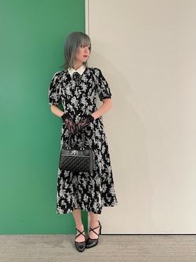 「axes femme（アクシーズファム）のフラワー柄ハイウエストＯＰ（ワンピース、ブラック系）」を使った、sach1さん（レディース・166cm）の春コーディネート