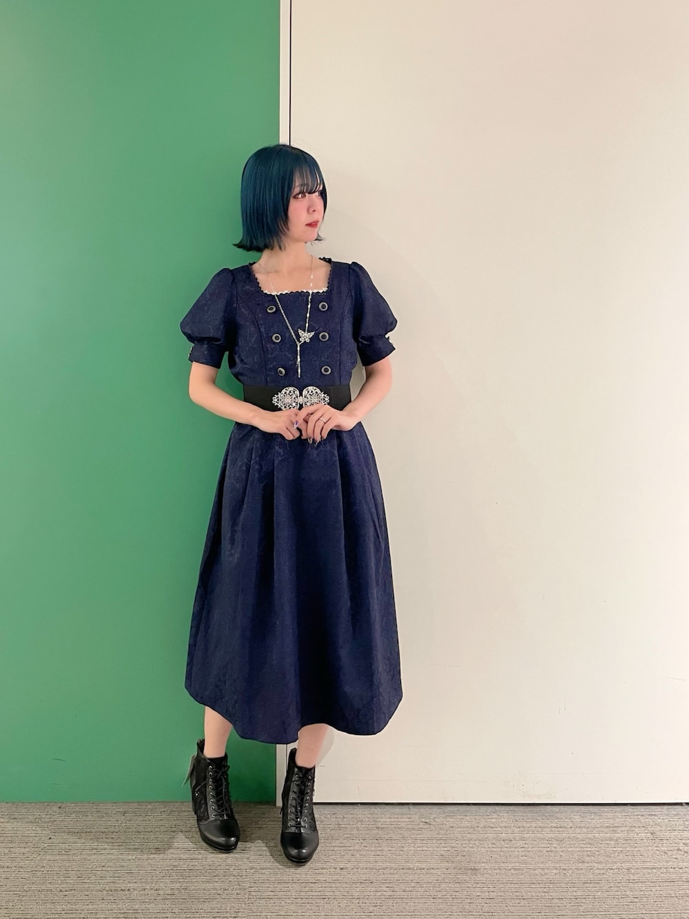 「axes femme、夏コーデ、大人可愛い、高身長女子、ワンピース、上品、上品ワンピース、ロングワンピース、30代コーデ、30代ファッション、30代ママ、エレガンス、エレガント」｜「axes femmeのスクエアネックジャカードワンピース（ワンピース、ブルー系）」を使った、sach1さん（骨格ナチュラル・レディース・166cm）の春コーディネートの1枚目の写真